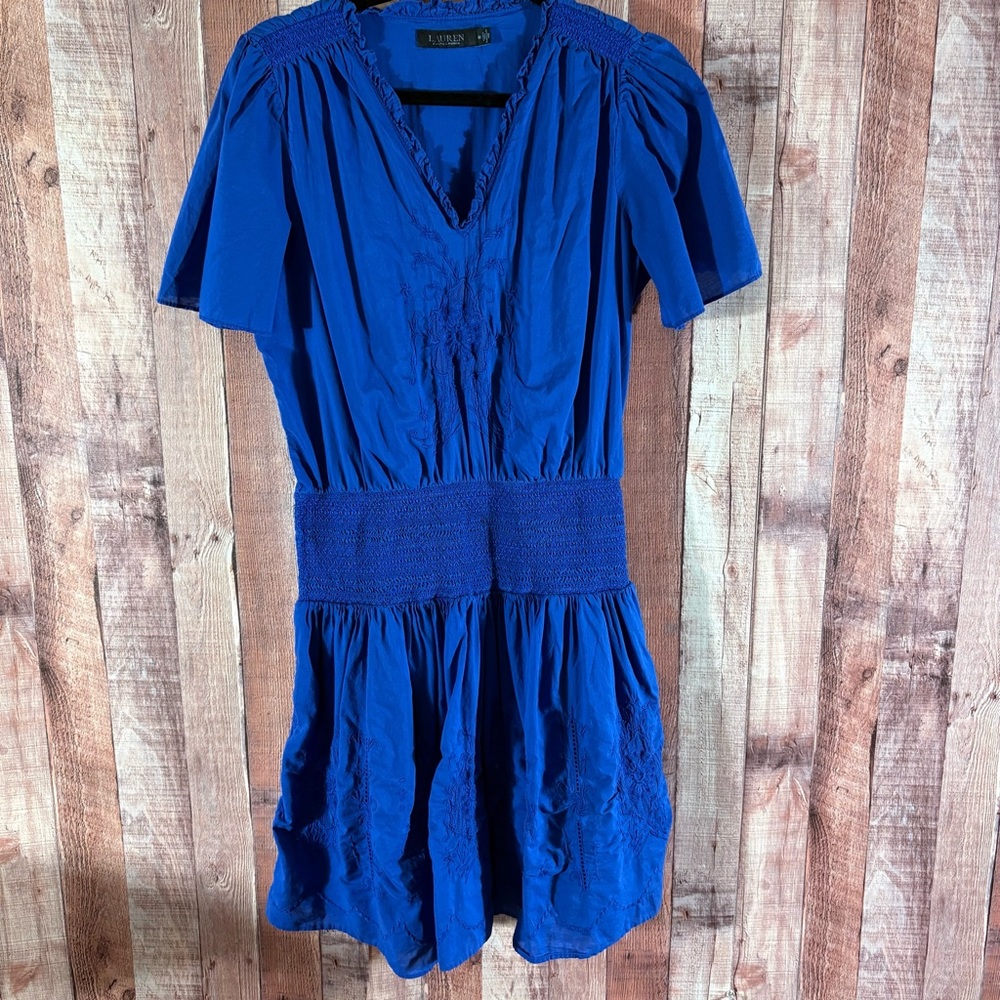 Lauren Ralph Lauren Blue Floral Embroidered Dress Size 10
